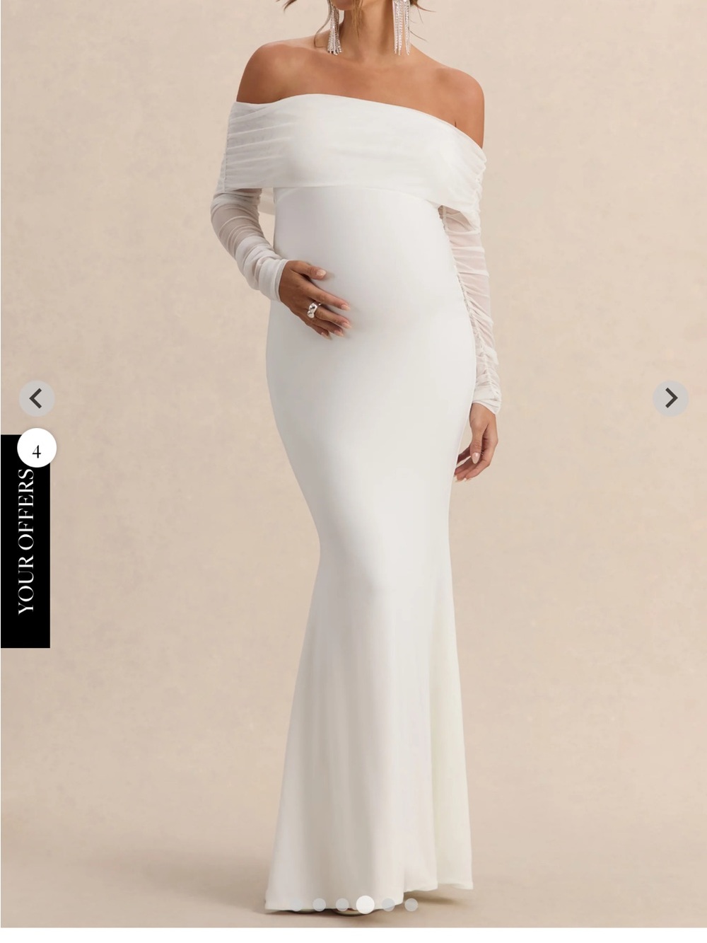 PRETTY PERFECT
White Maternity Ruched Mesh Bardot Maxi Dress